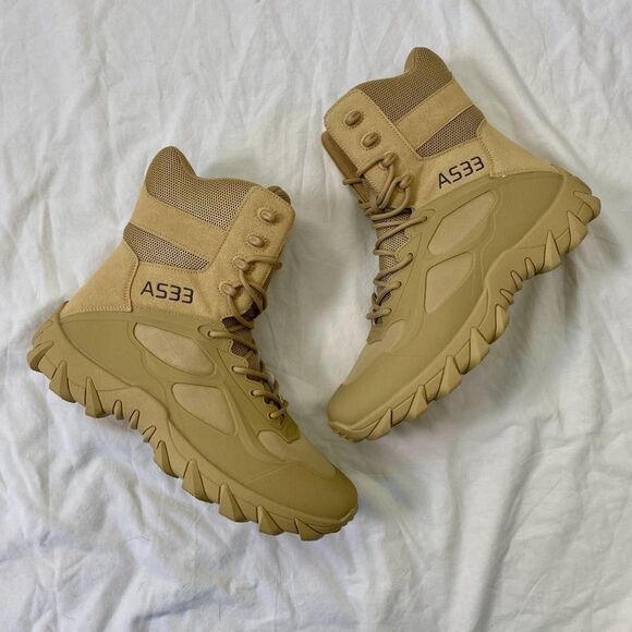 NEW A533 Chunky Tan Brown Faux Leather Suede Lace Up Military Combat Boots US 11